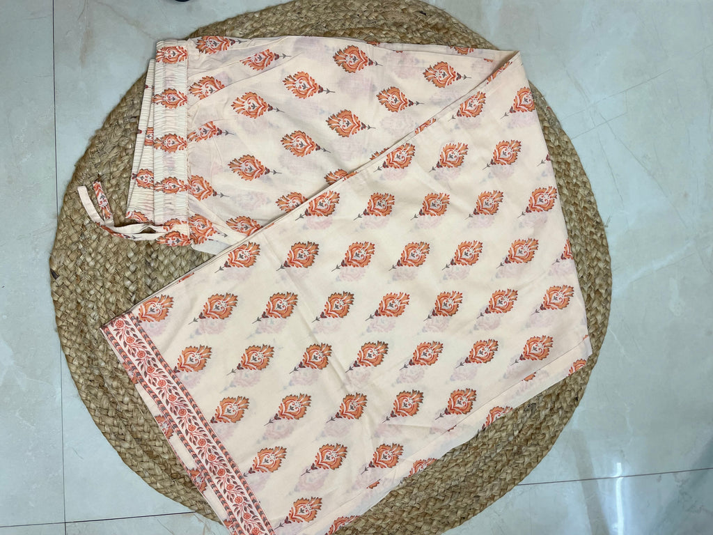 Viha Ivory Peach Cotton 3 Pcs Suit Set