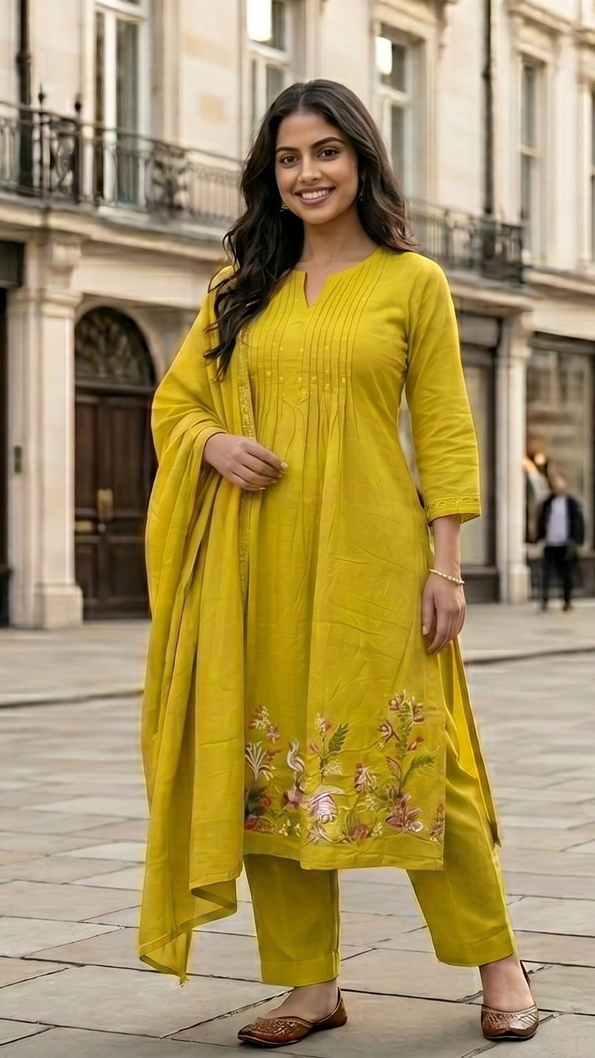 Viha Lime Bloom Mal Mal Cotton 3 Pcs Suit Set