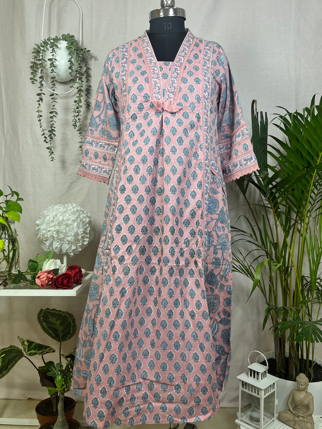 Tanvi Peach Blue Cotton 3 Pcs Suit Set