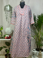 Tanvi Peach Blue Cotton 3 Pcs Suit Set