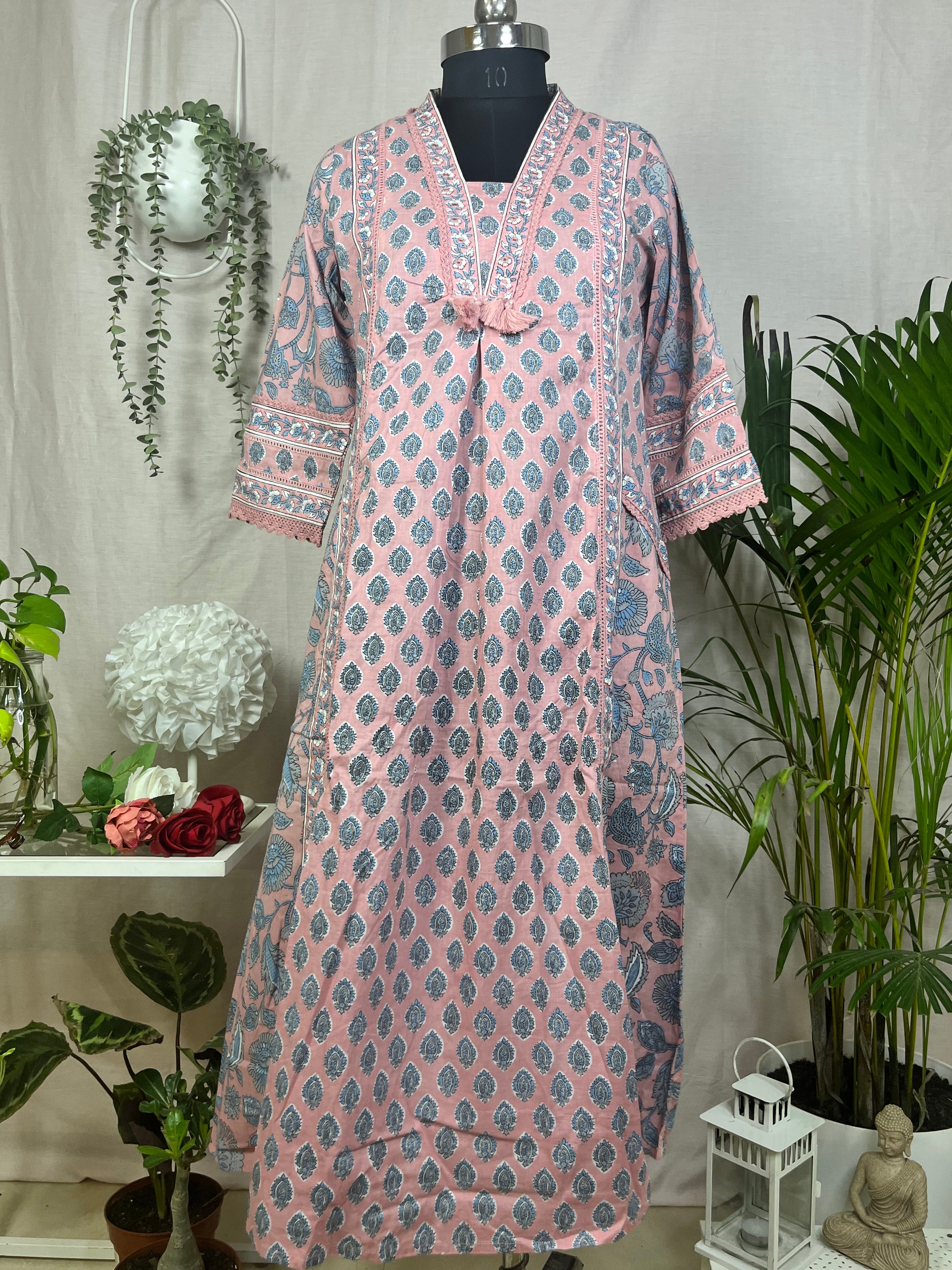 Tanvi Peach Blue Cotton 3 Pcs Suit Set