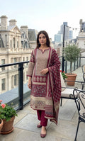 Nirali Maroon Beige 3 Pcs Cotton Suit Set