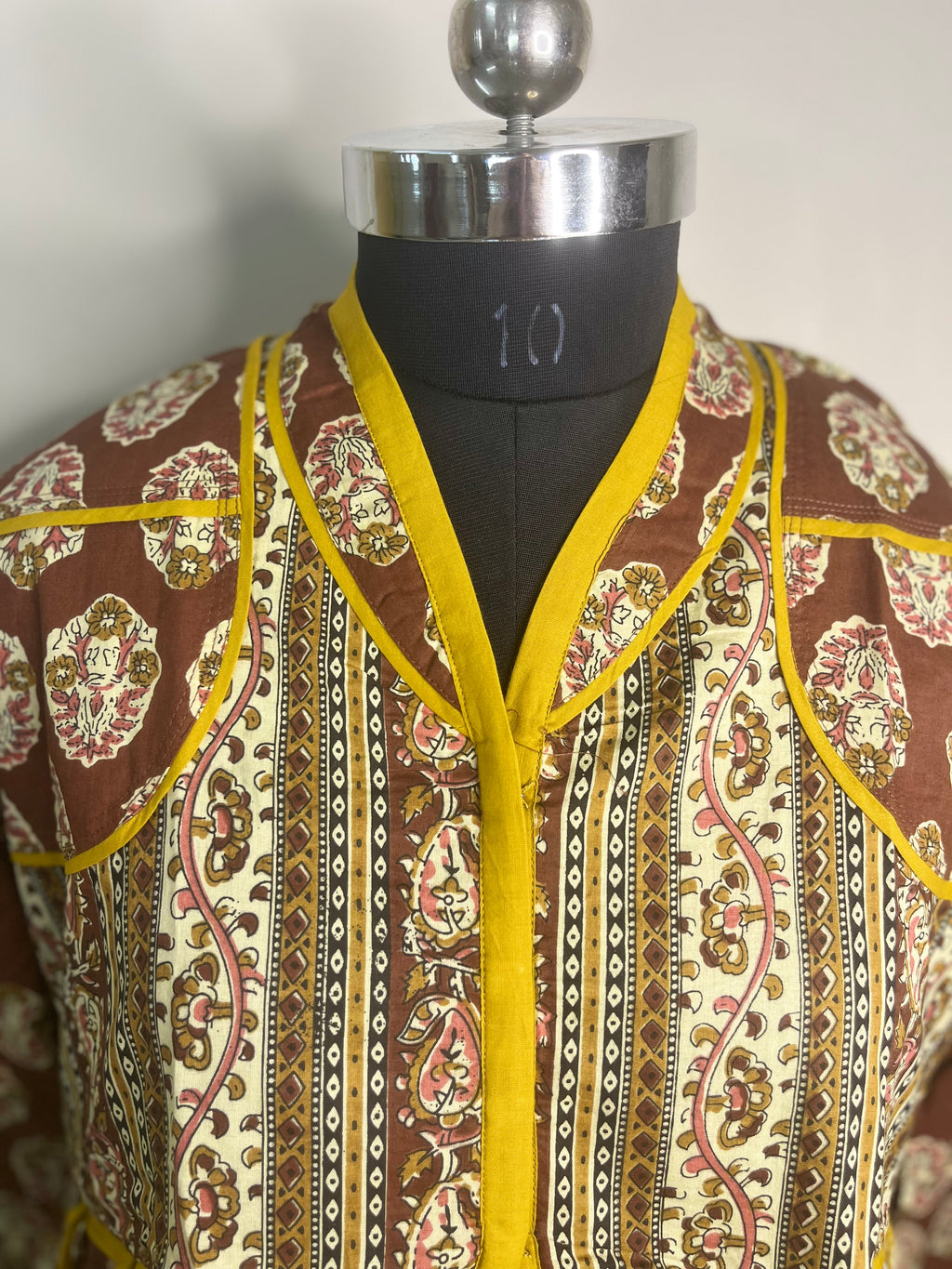 Mocha Mustard Hand Block Cotton Short Kurti