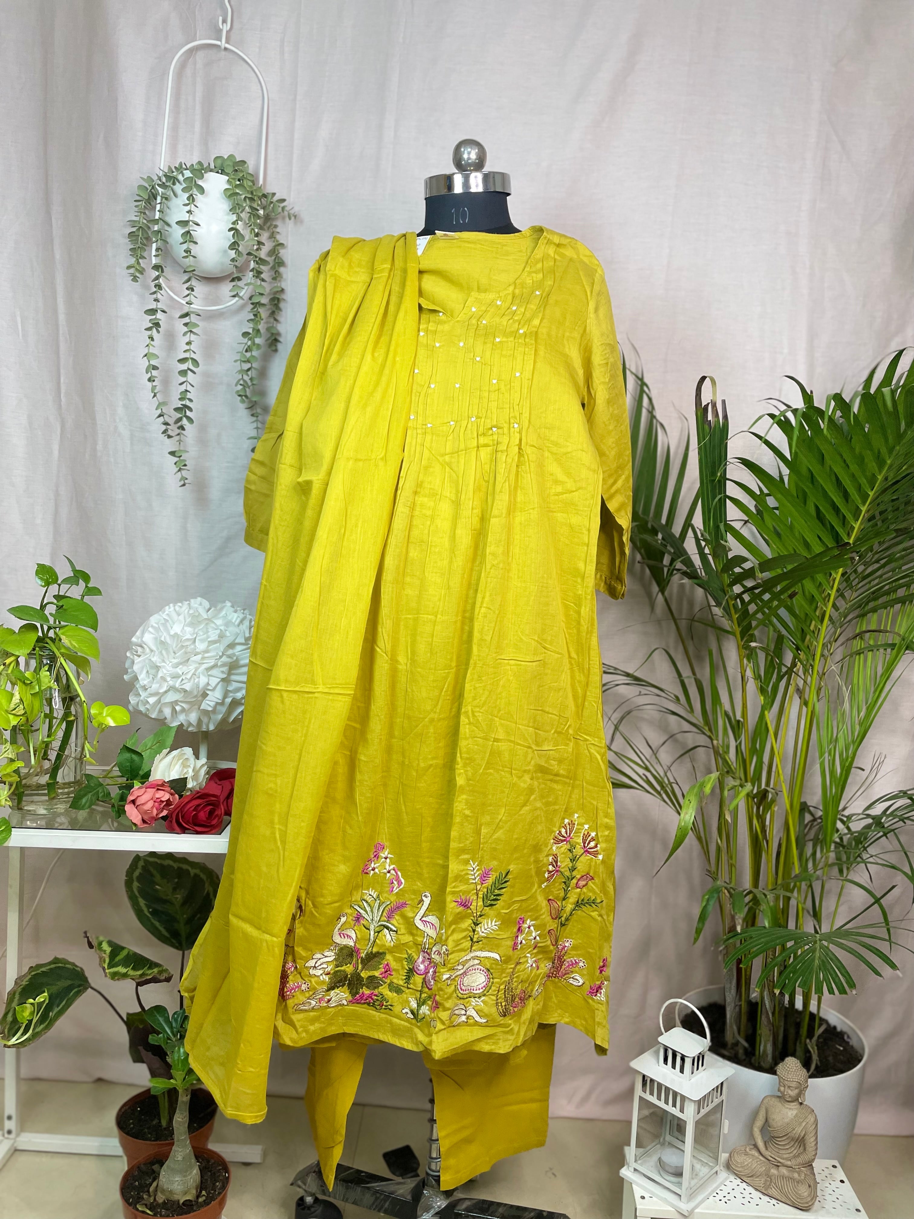 Viha Lime Bloom Mal Mal Cotton 3 Pcs Suit Set