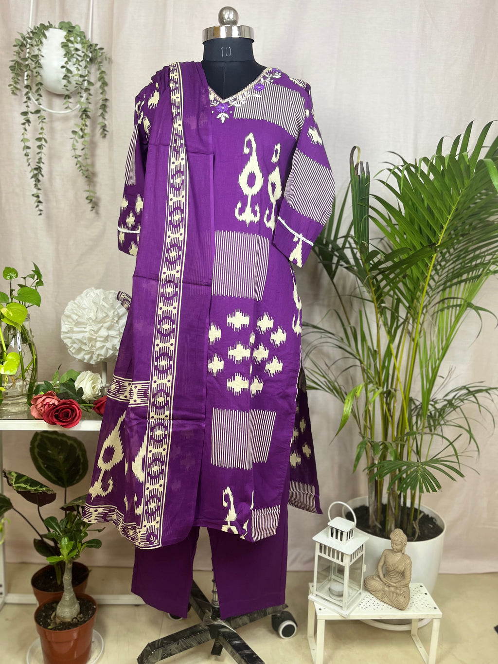 Riva Purple Cotton Suit Set