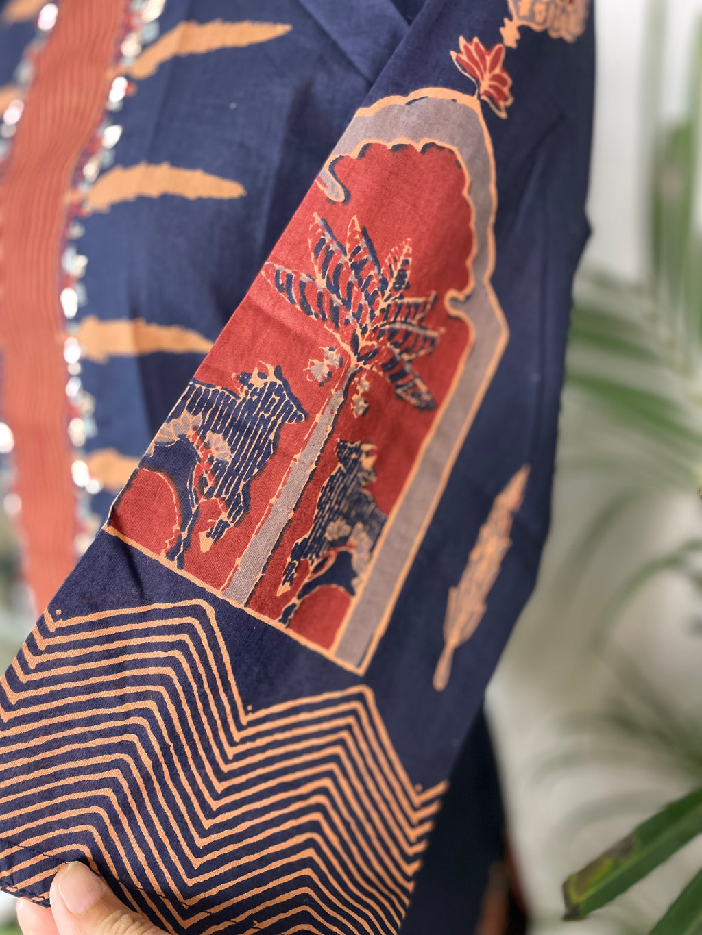 Nisha Navy Rust Cotton 3 Pcs Suit Set