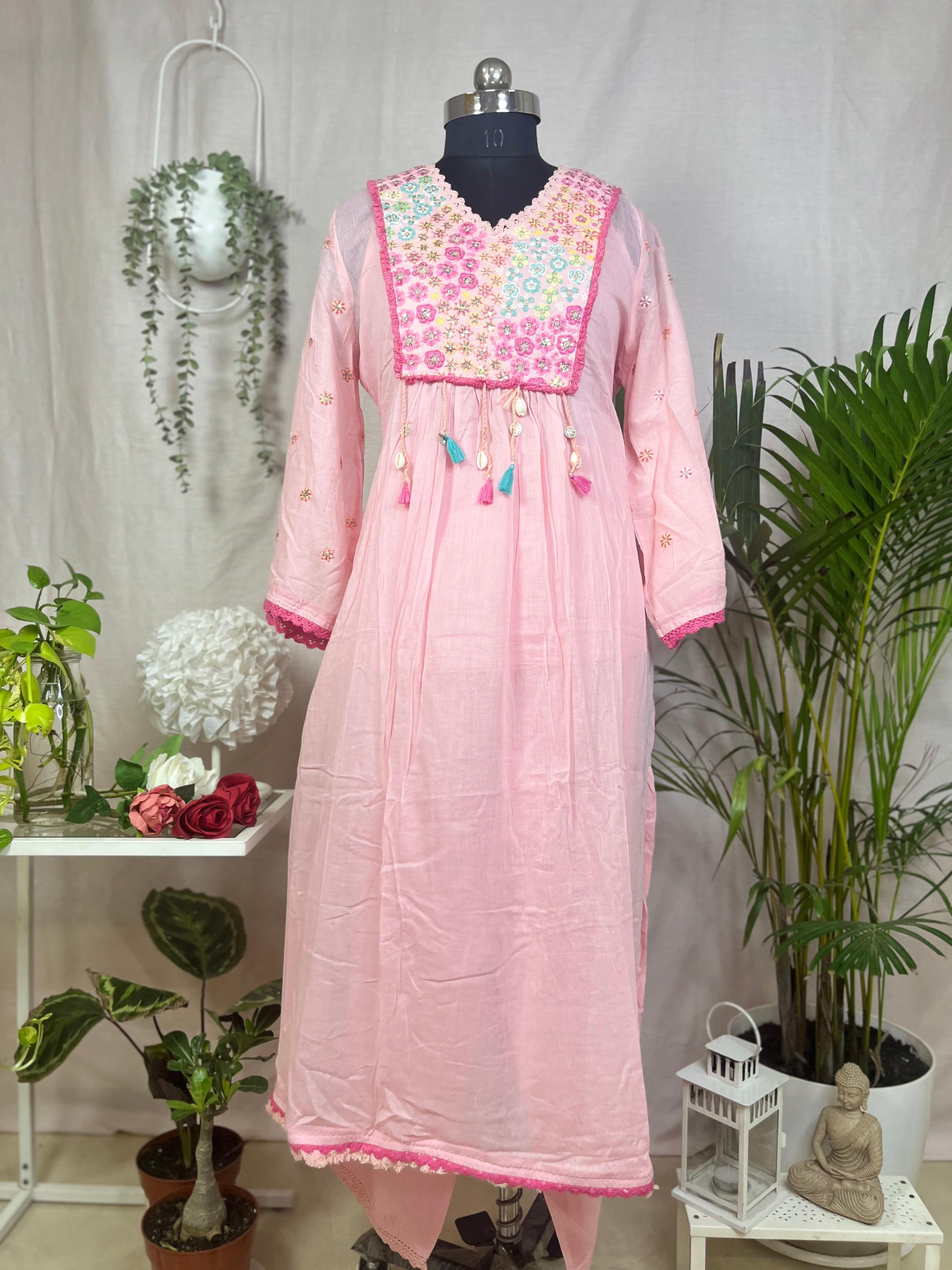 Aavya Blush Pink Mal Mal Cotton 3 Pcs Suit Set