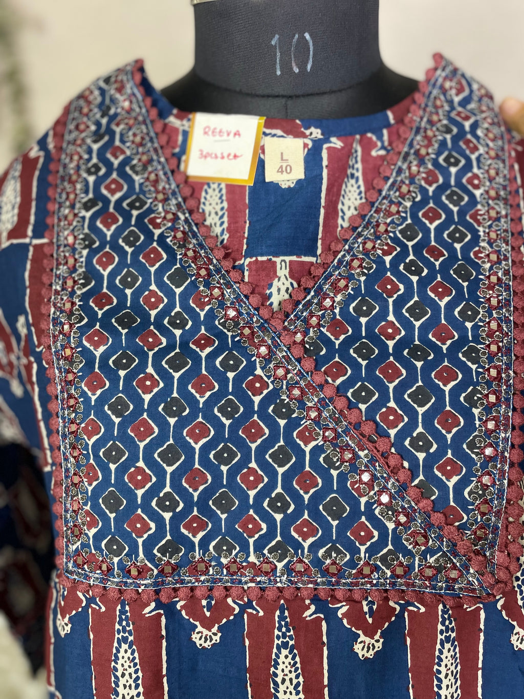 Vaani Navy Maroon Cotton 3 Pcs Suit Set