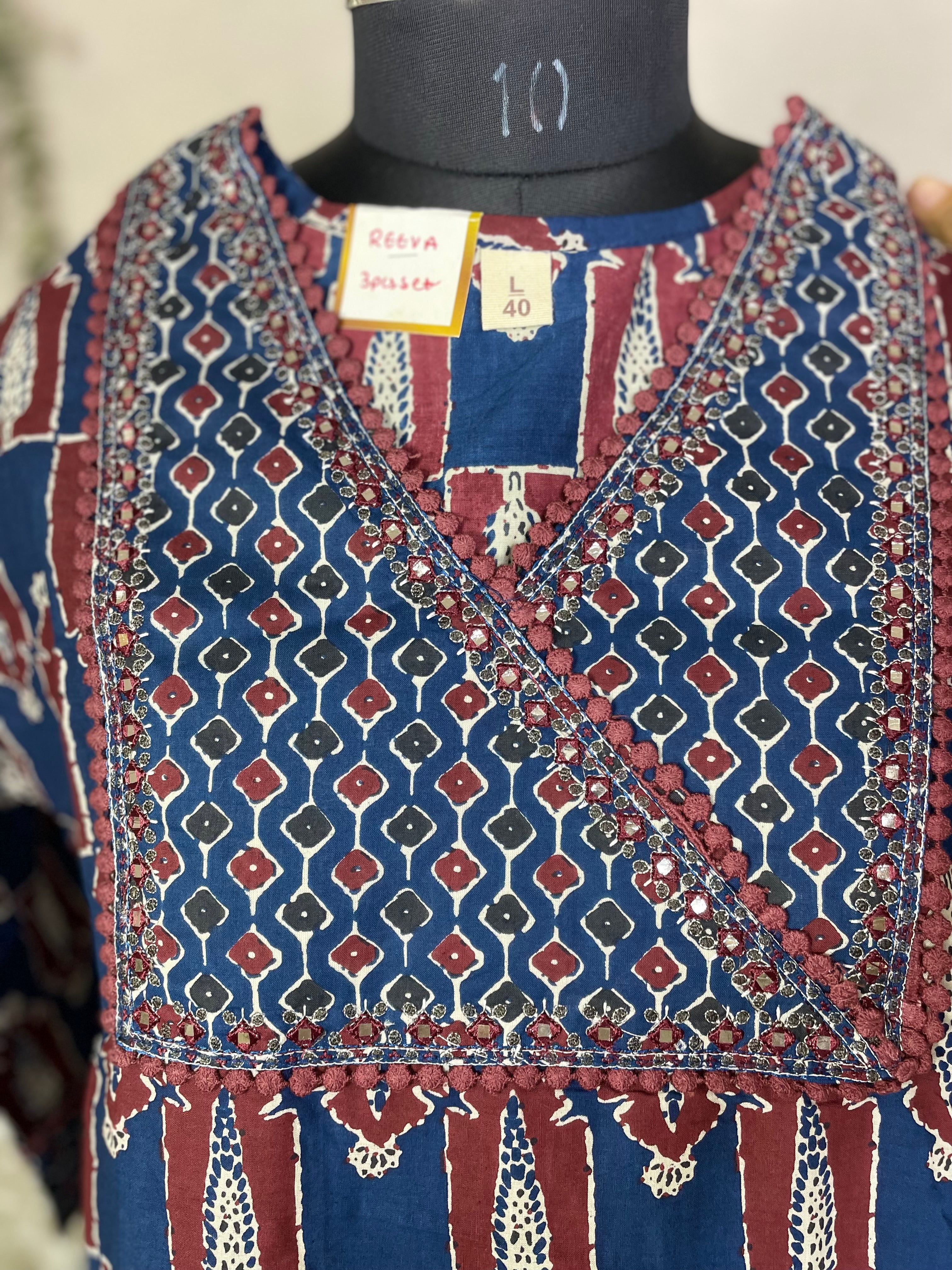 Vaani Navy Maroon Cotton 3 Pcs Suit Set