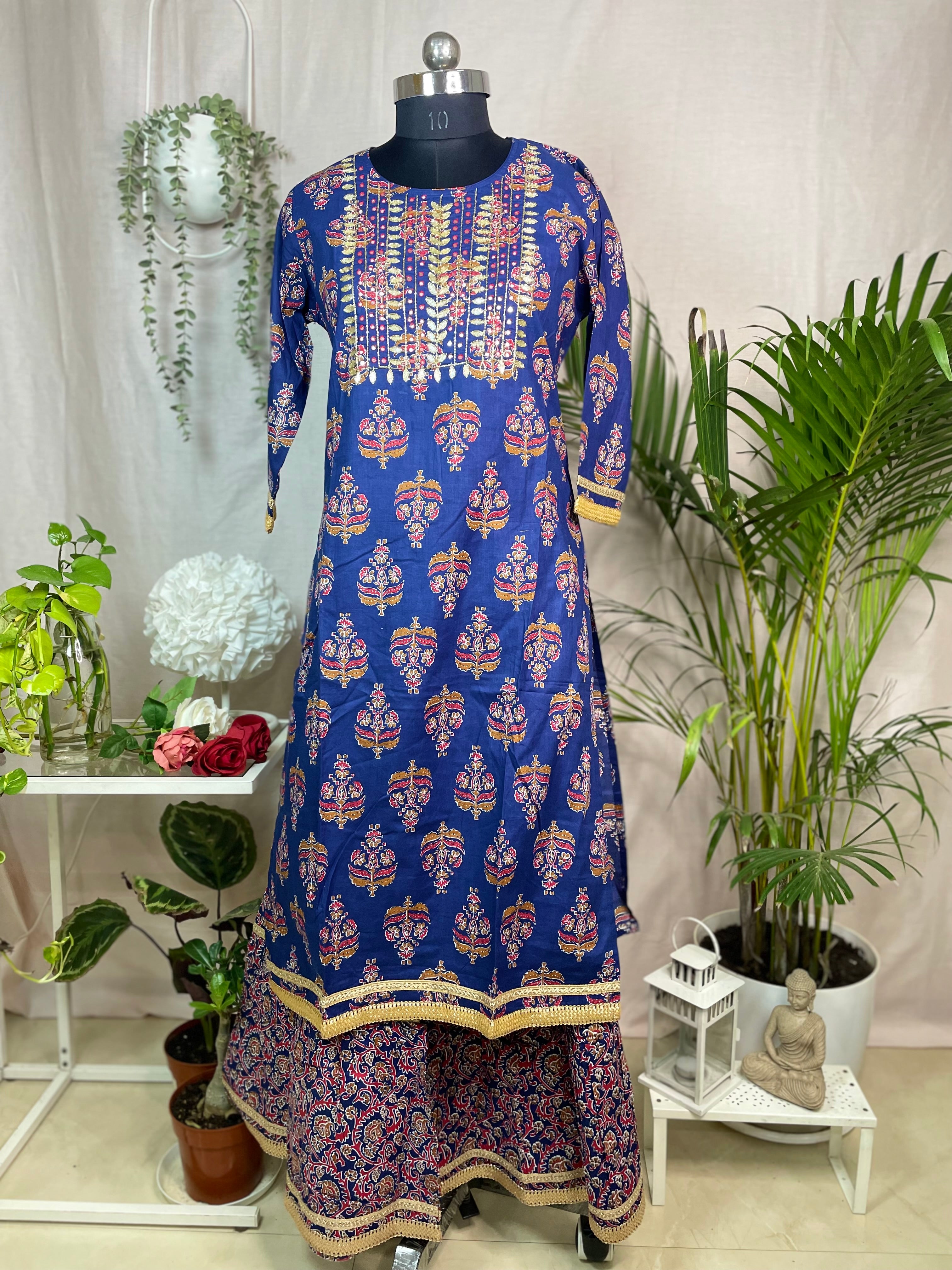 Riva Royal Blue Sharara 3 Pcs Suit Set