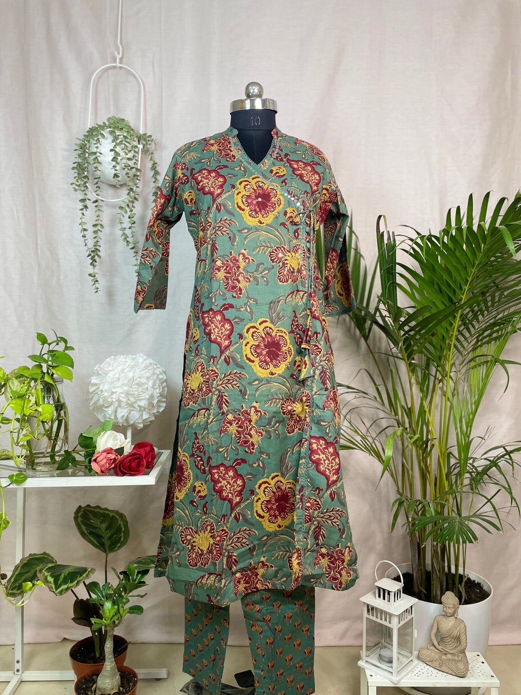 Vrinda Sage Green Cotton 3 Pcs Suit Set