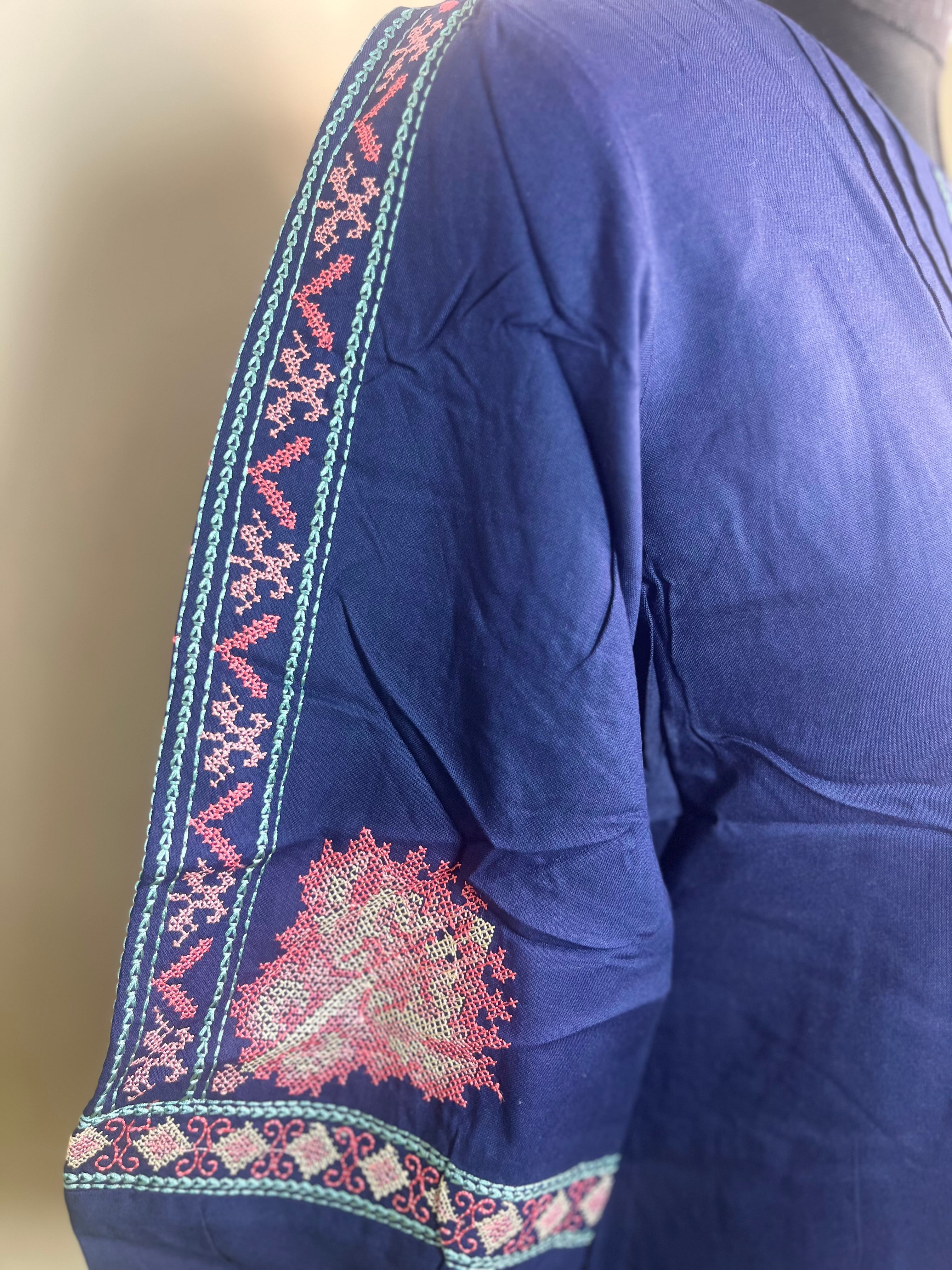 Royal Blue Tassel Cotton Short Kurti