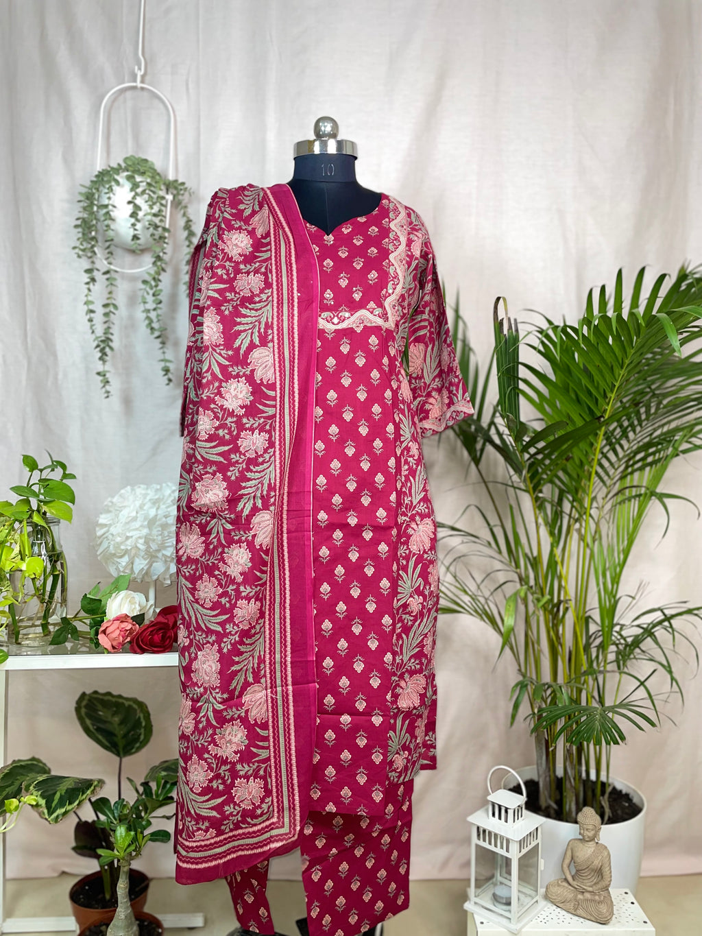 Kashvi Maroon Floral Cotton 3 Pcs Suit Set