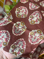 Mocha Mustard Hand Block Cotton Short Kurti