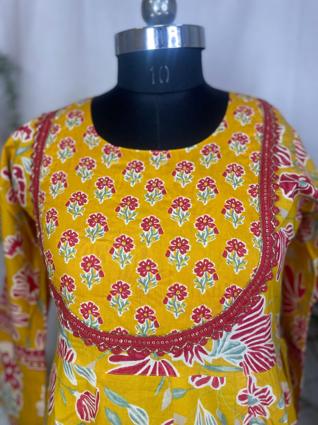 Mustard Bloom Cotton Anarkali 3 Piece Suit Dress