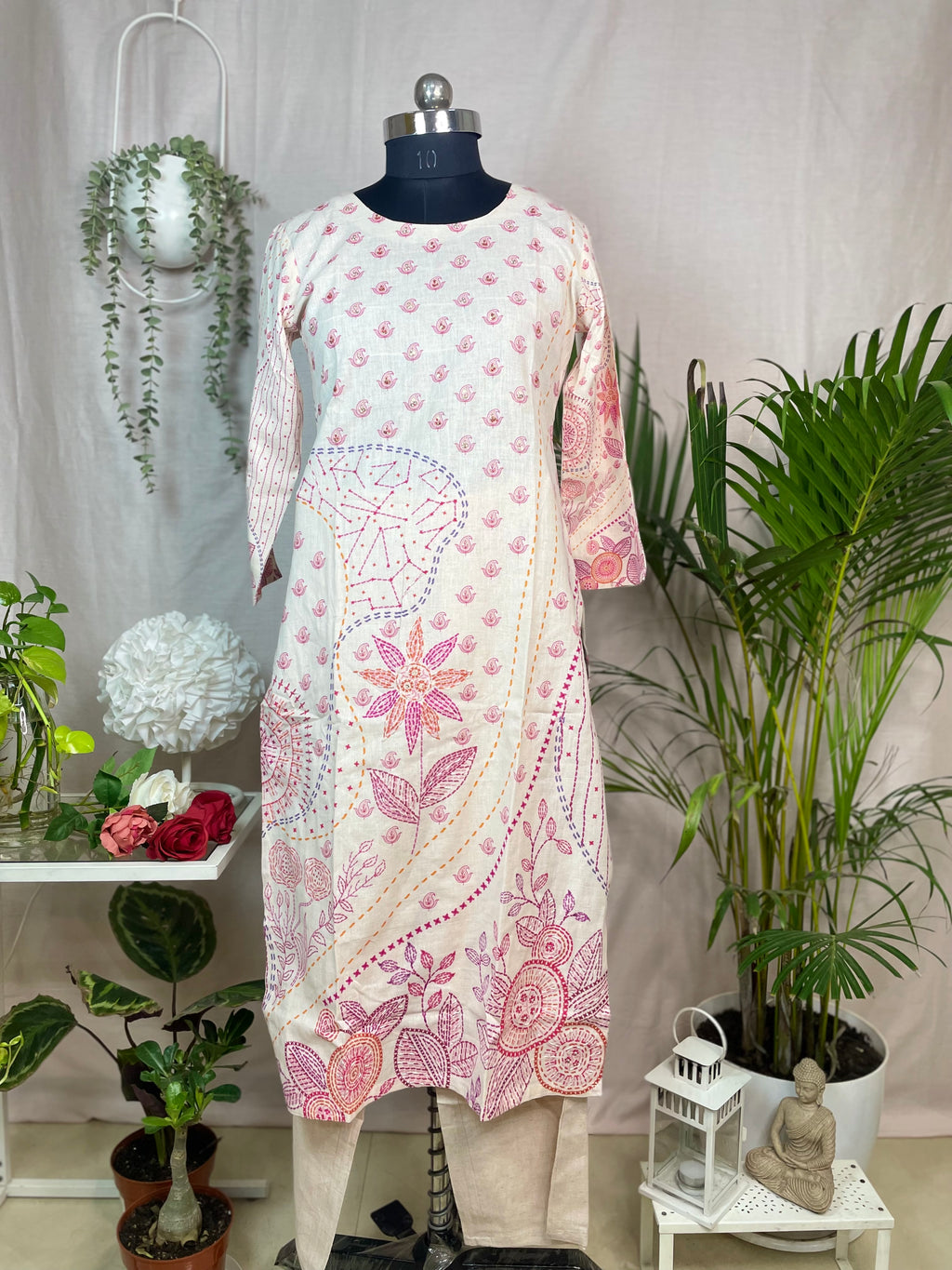 Ridhi Ivory Pink Cotton 3 Pcs Suit Set