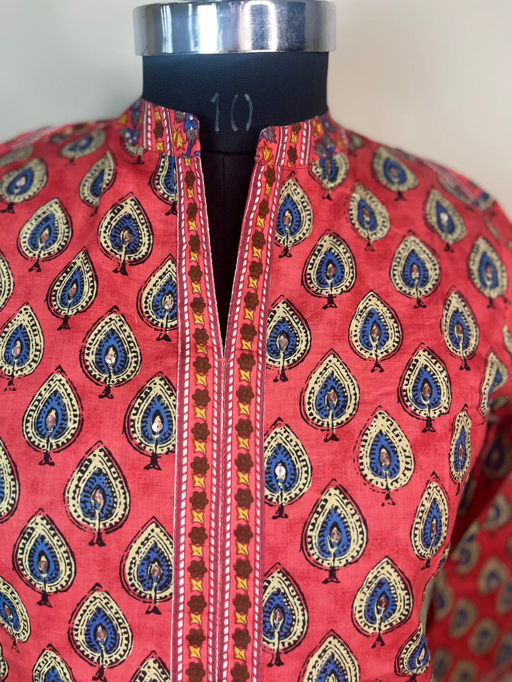 Coral Morpankh Hand Block Cotton Short Kurti