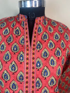 Coral Morpankh Hand Block Cotton Short Kurti