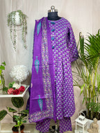 Urvi Purple Teal Cotton 3 Pcs Suit Set