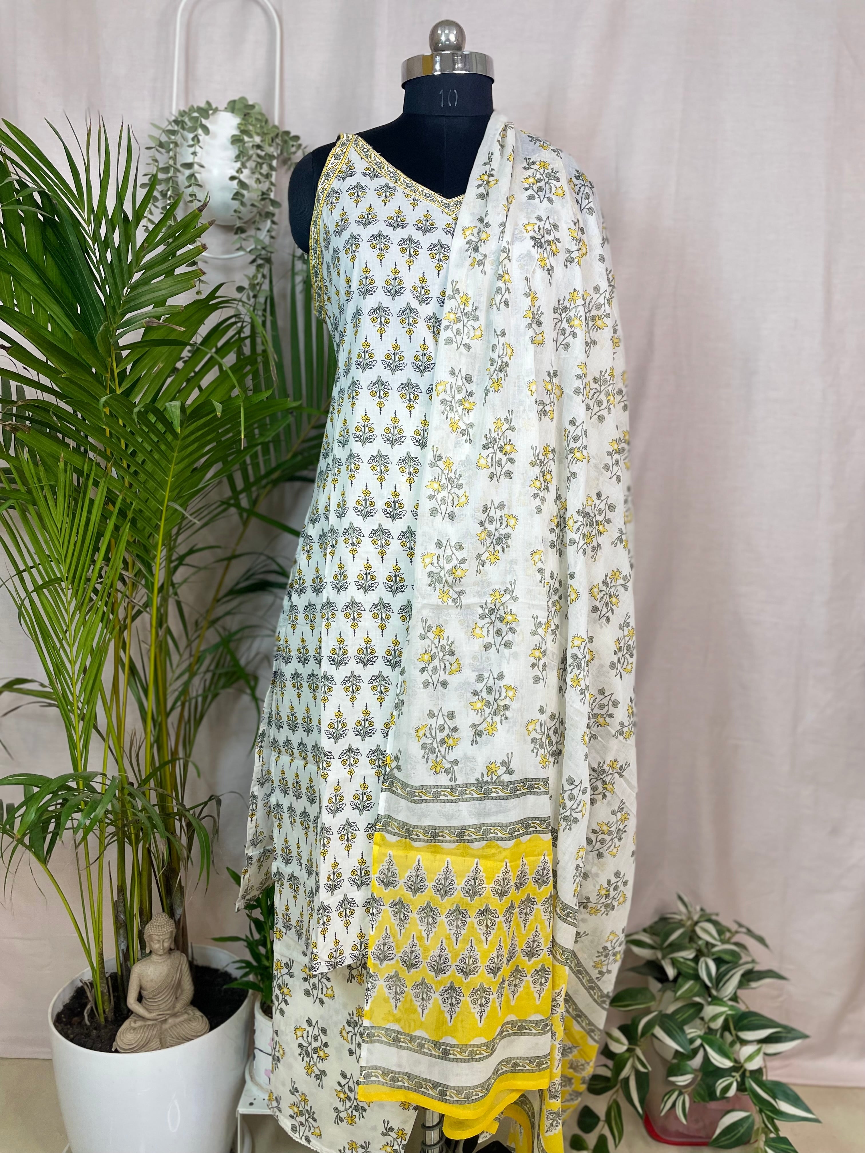 Radhvi Ivory Yellow 3-Piece Crop-Salwar Set