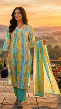 Dhruvi Mint Lemon Cotton 3 Pcs Suit Set