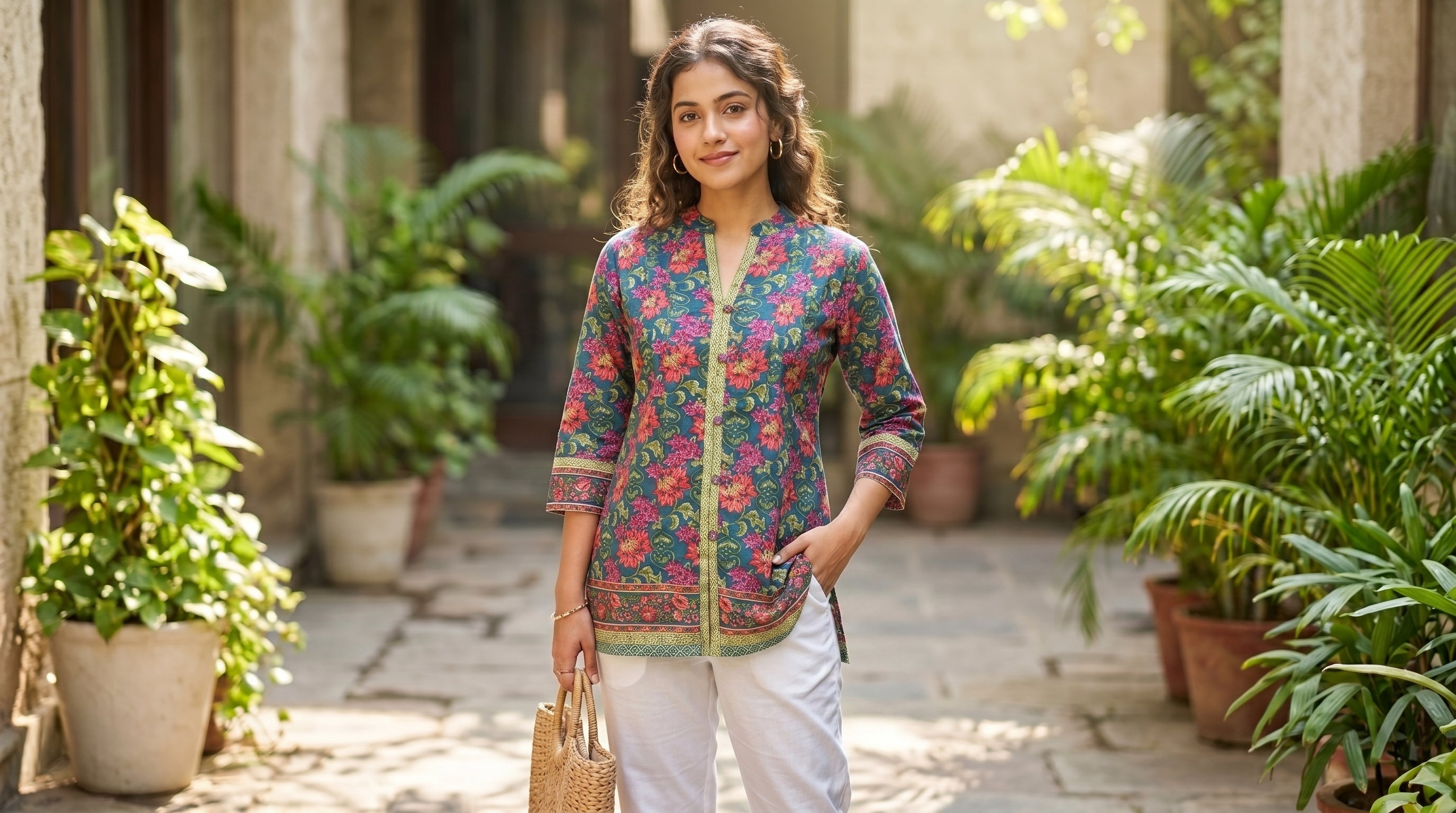 Emerald Gulmohar Hand Block Cotton Short Kurti