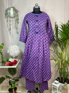Urvi Purple Teal Cotton 3 Pcs Suit Set