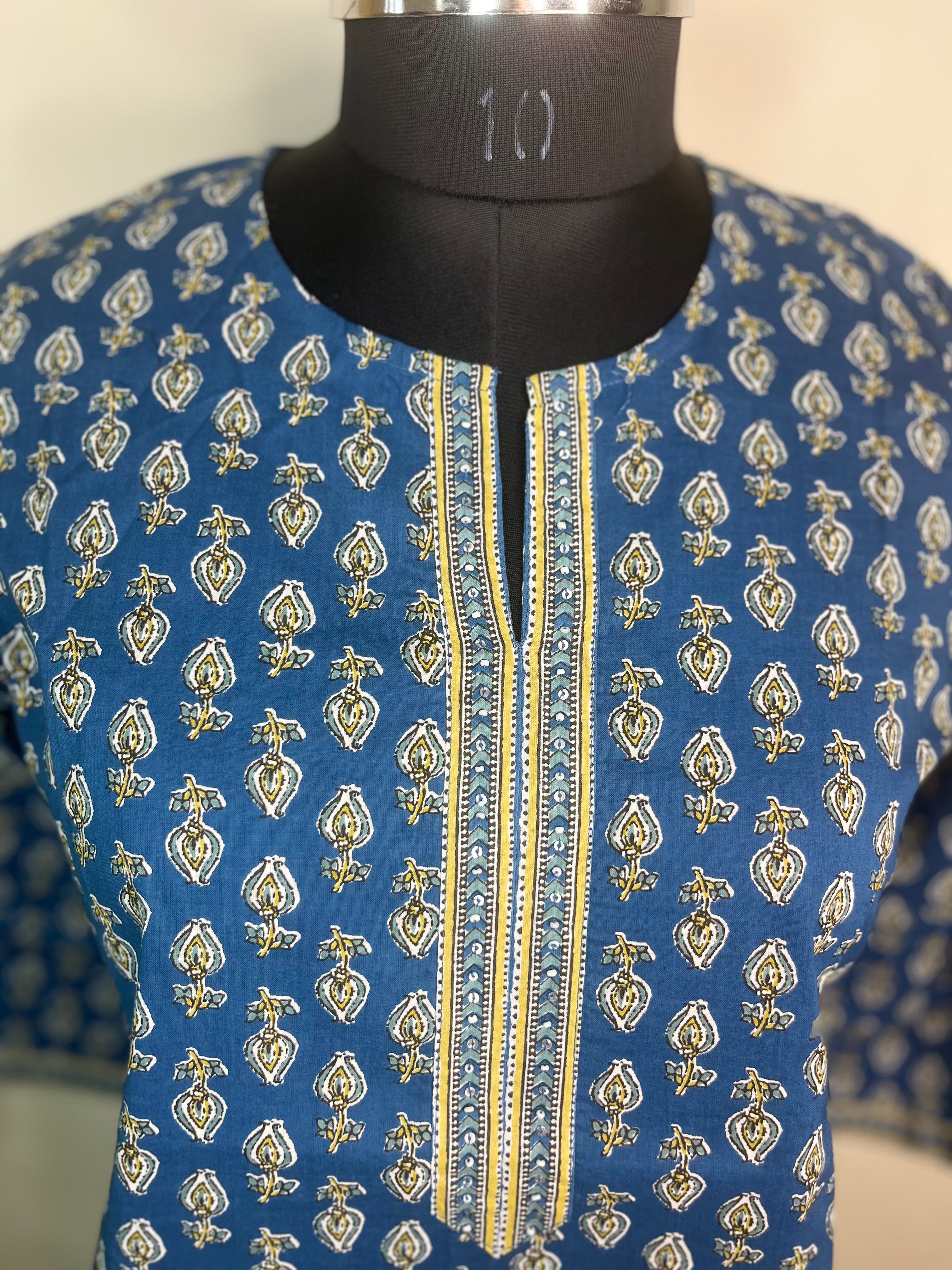 Indigo Neel Hand Block Cotton Short Kurti