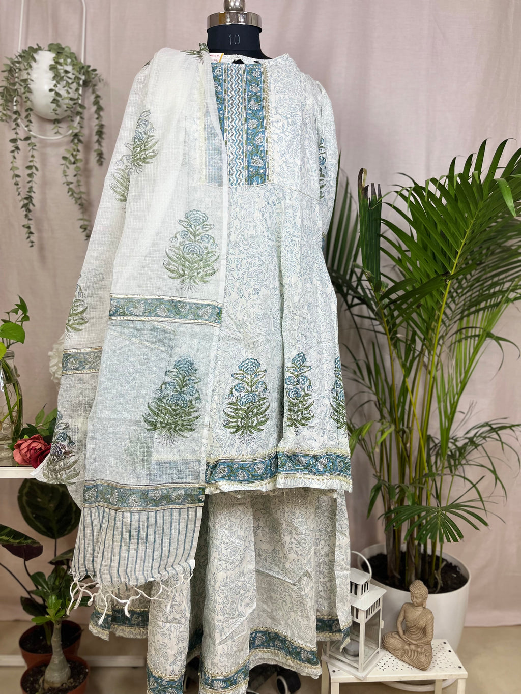 Mira Ivory Blue Sharara 3 Pcs Suit Set