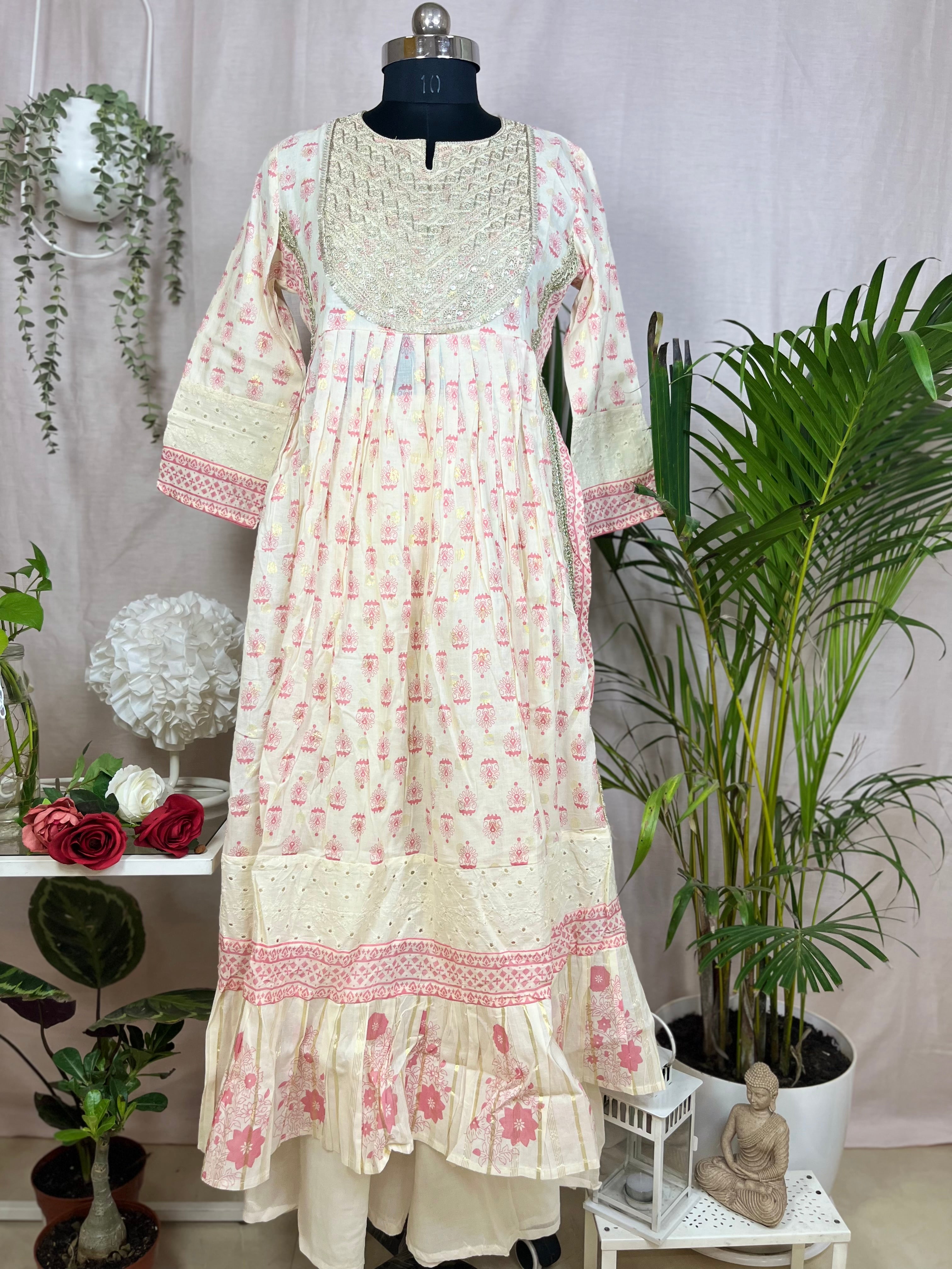 Mihika Ivory Rose Cotton 3 Pcs Suit Set