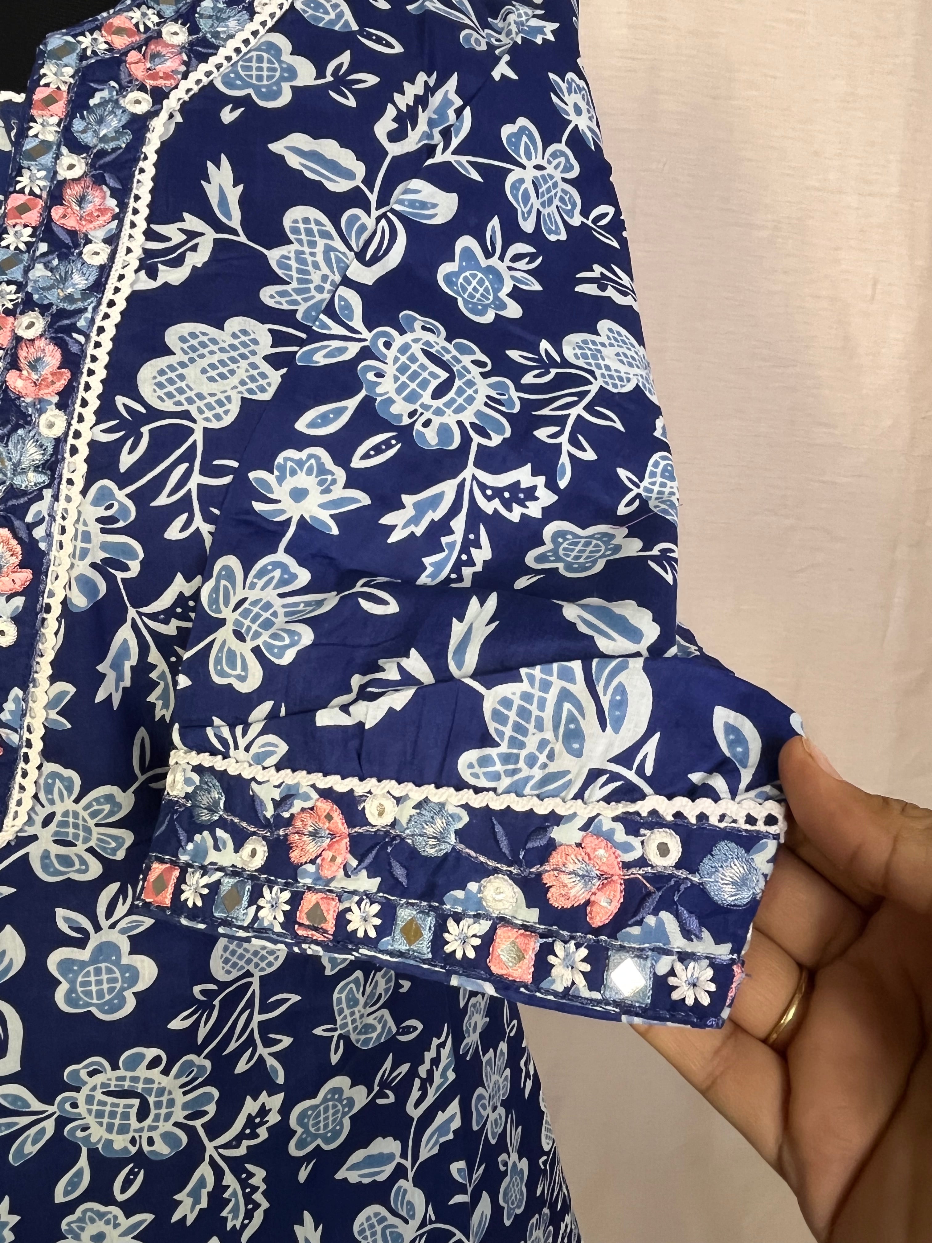 Aashi Navy Floral Cotton 3 Pcs Suit Set