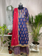Riva Royal Blue Sharara 3 Pcs Suit Set