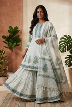 Mira Ivory Blue Sharara 3 Pcs Suit Set
