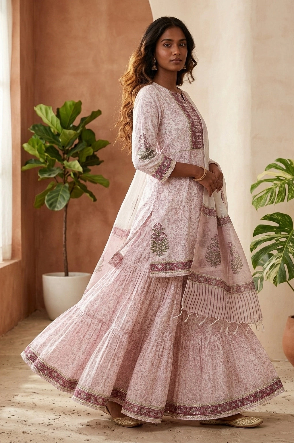 Mira Ivory Pink  Sharara 3 Pcs Suit Set