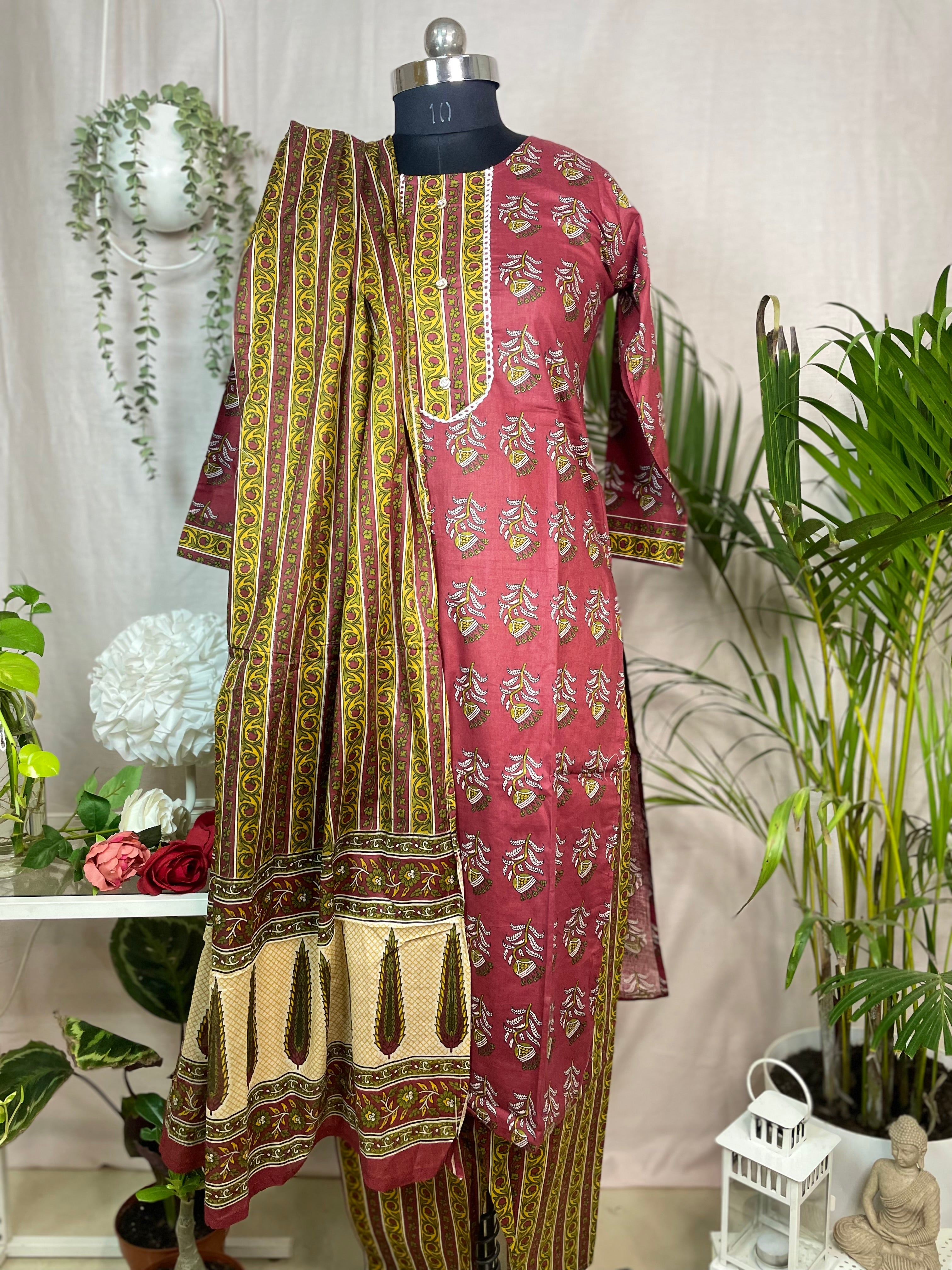 Kavisha Rust Rose Cotton 3 Pcs Suit Set