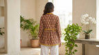 Mocha Mustard Hand Block Cotton Short Kurti