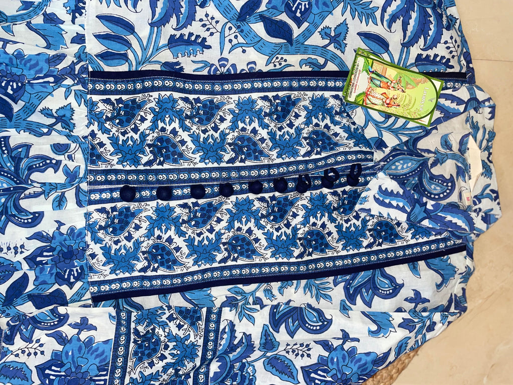 Blue Blossom Hand Block Short Dress