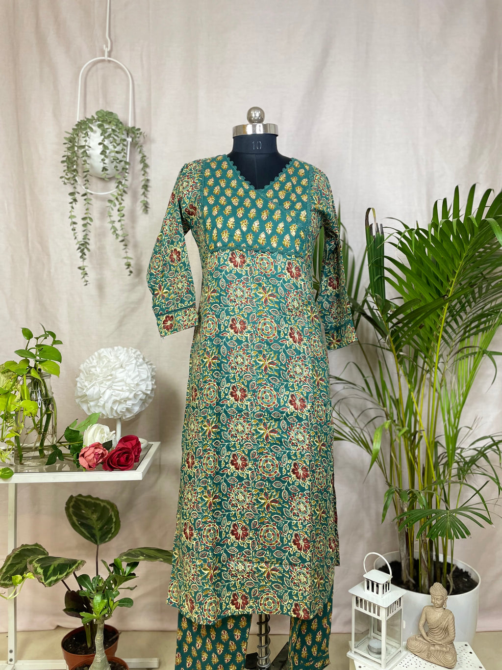 Navya Teal Green Cotton 3 Pcs Suit Set