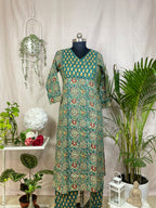Navya Teal Green Cotton 3 Pcs Suit Set