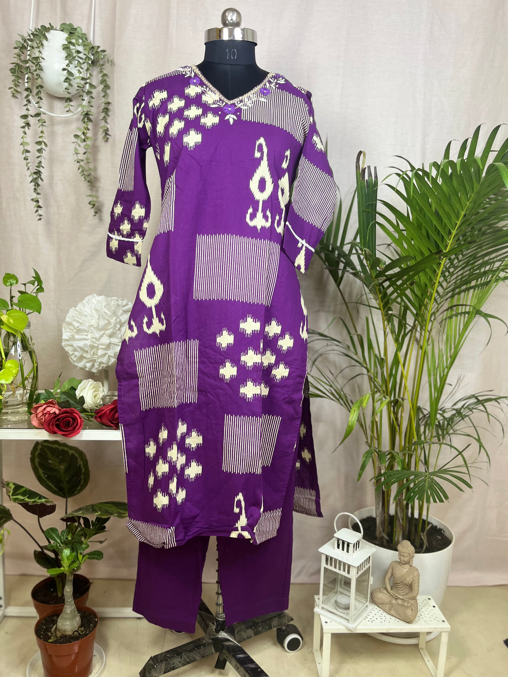Riva Purple Cotton Suit Set