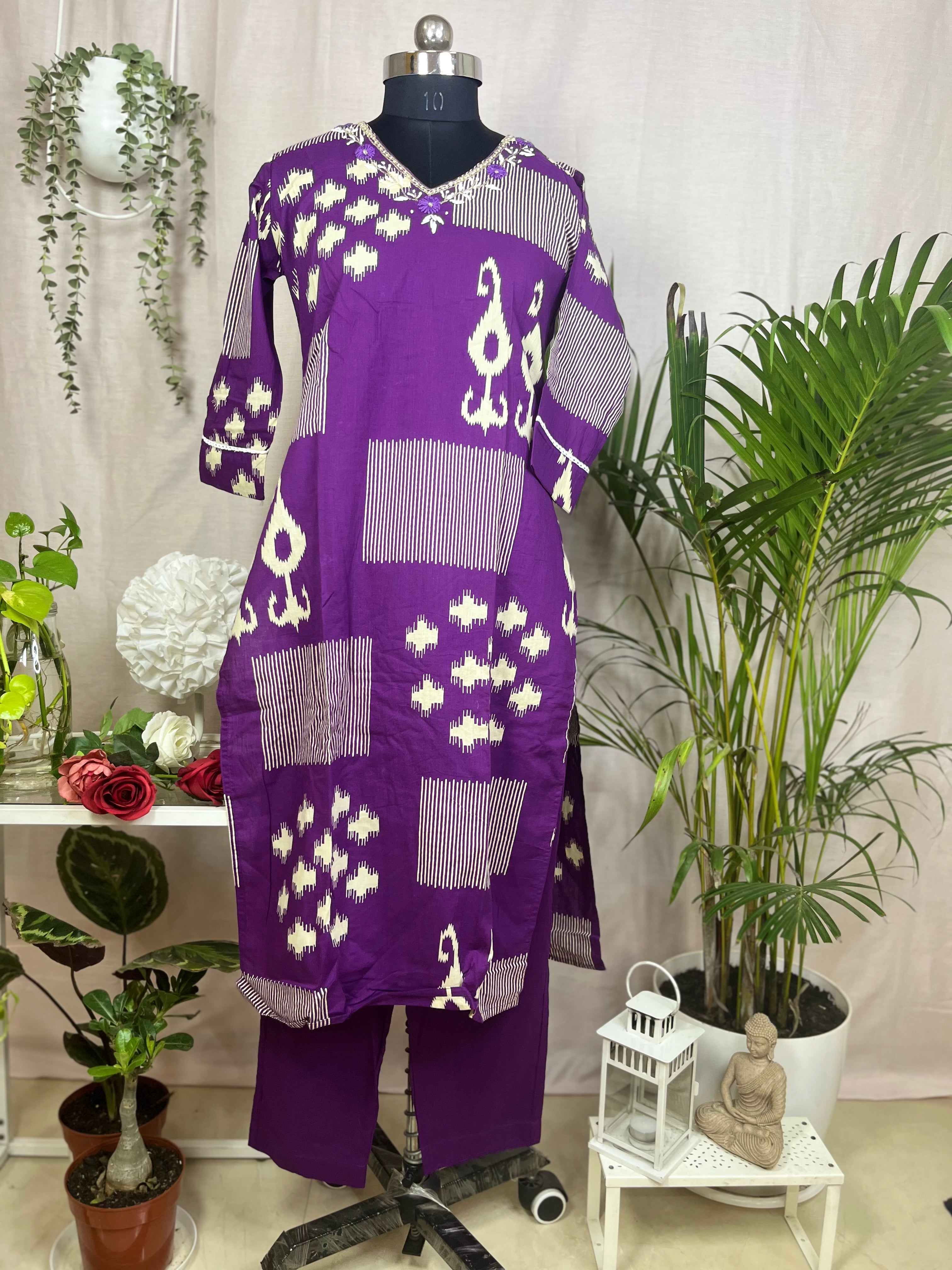 Riva Purple Cotton Suit Set