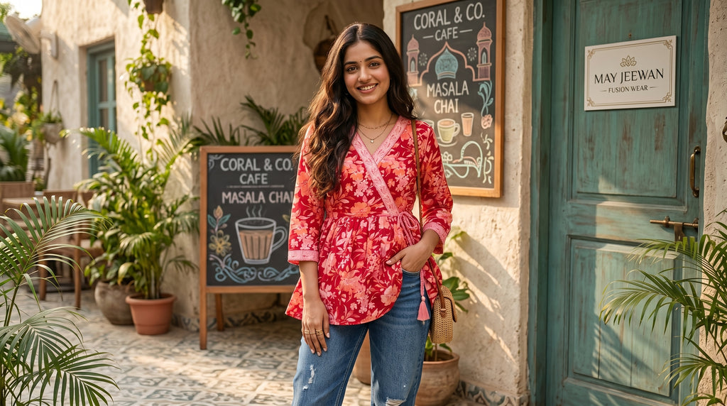 Coral Bloom Short Kurti