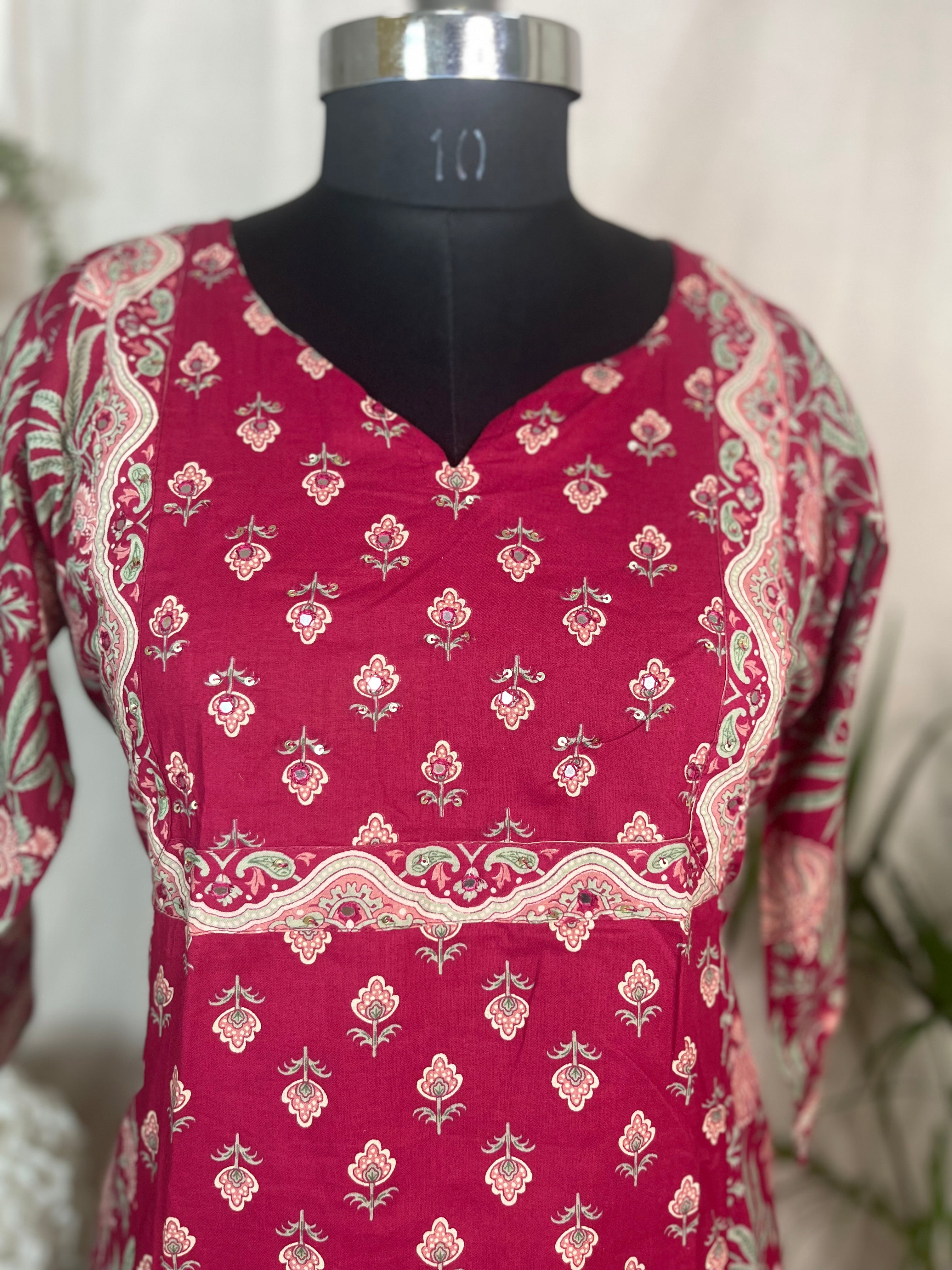 Kashvi Maroon Floral Cotton 3 Pcs Suit Set