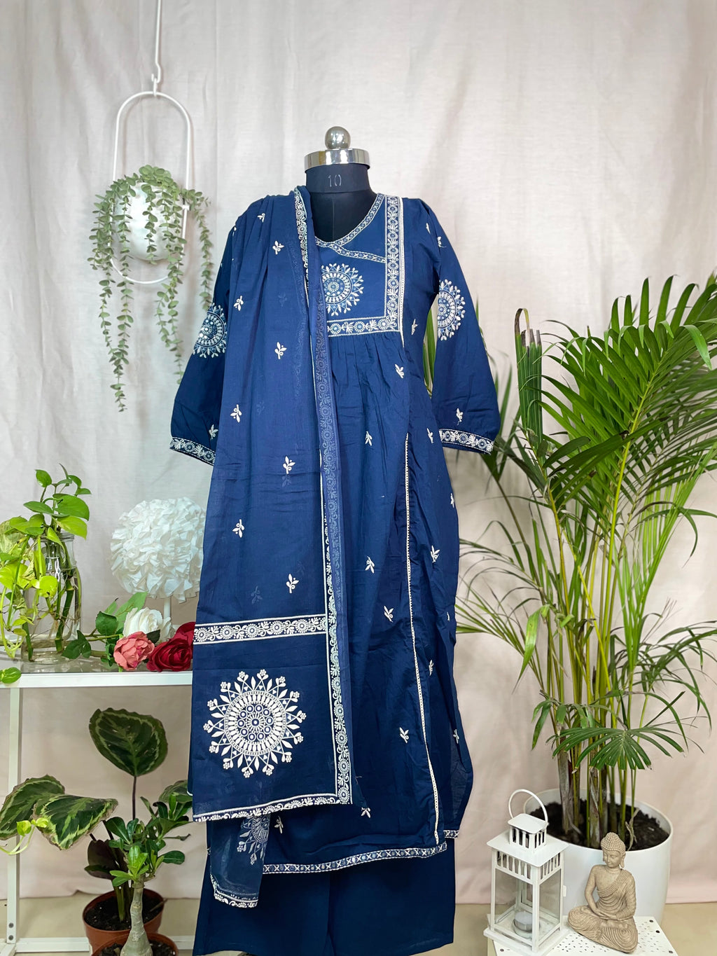 Disha Navy Blue Cotton 3 Pcs Suit Set