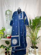 Disha Navy Blue Cotton 3 Pcs Suit Set