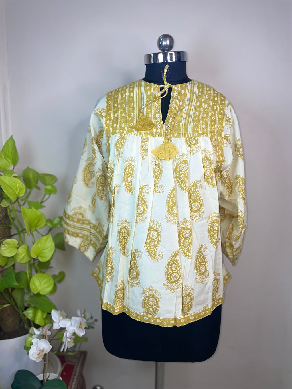 Lemon Paisley Top, Short Kurti