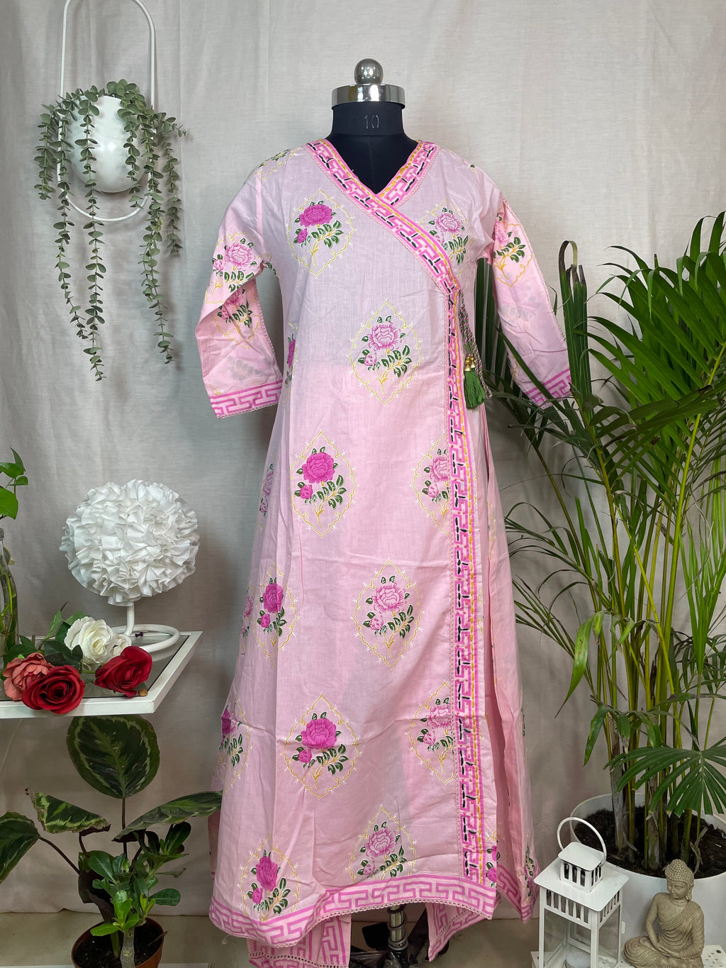 Prisha Blush Pink Cotton Anarkali 3 Pcs Suit
