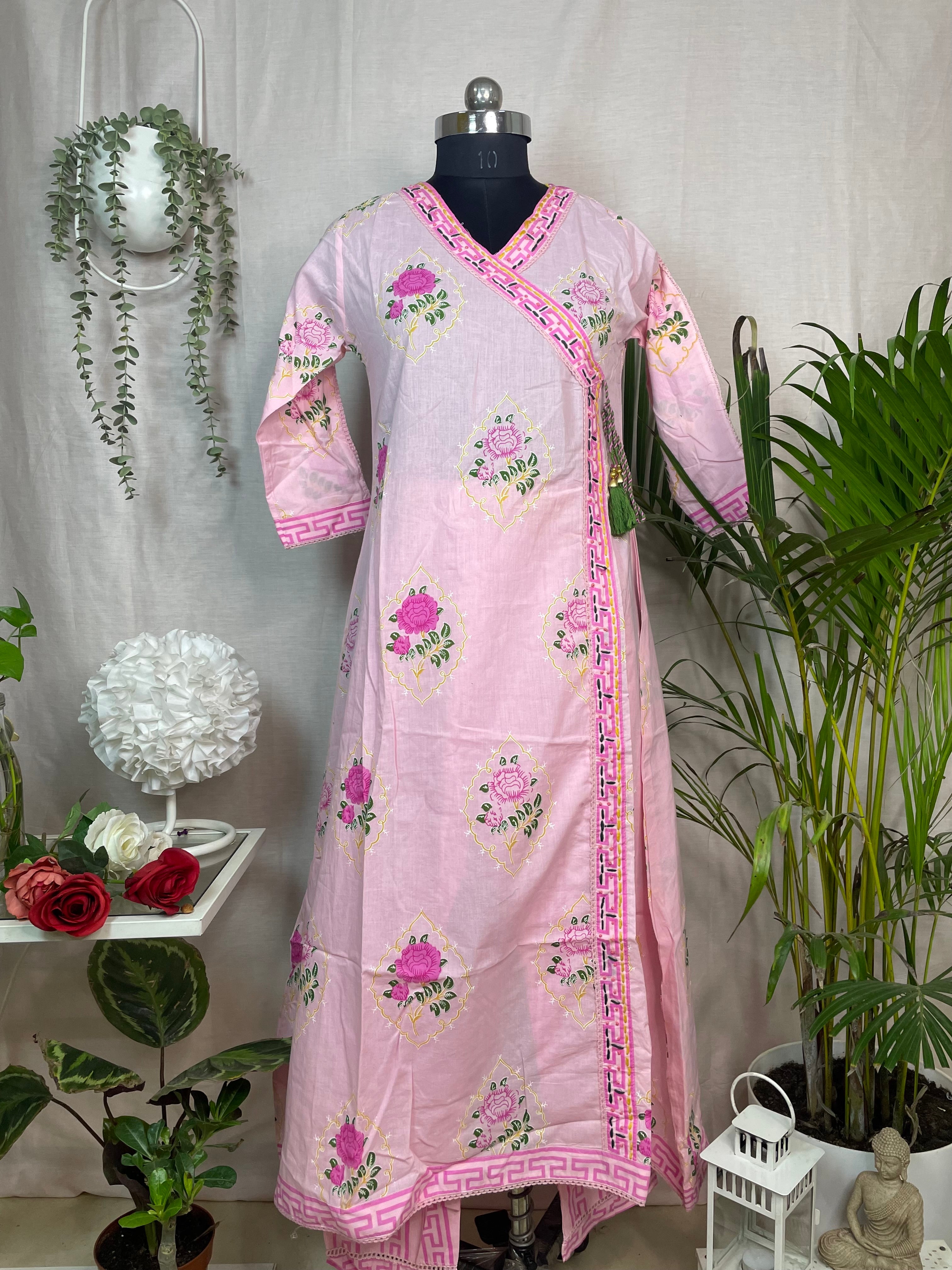 Prisha Blush Pink Cotton Anarkali 3 Pcs Suit