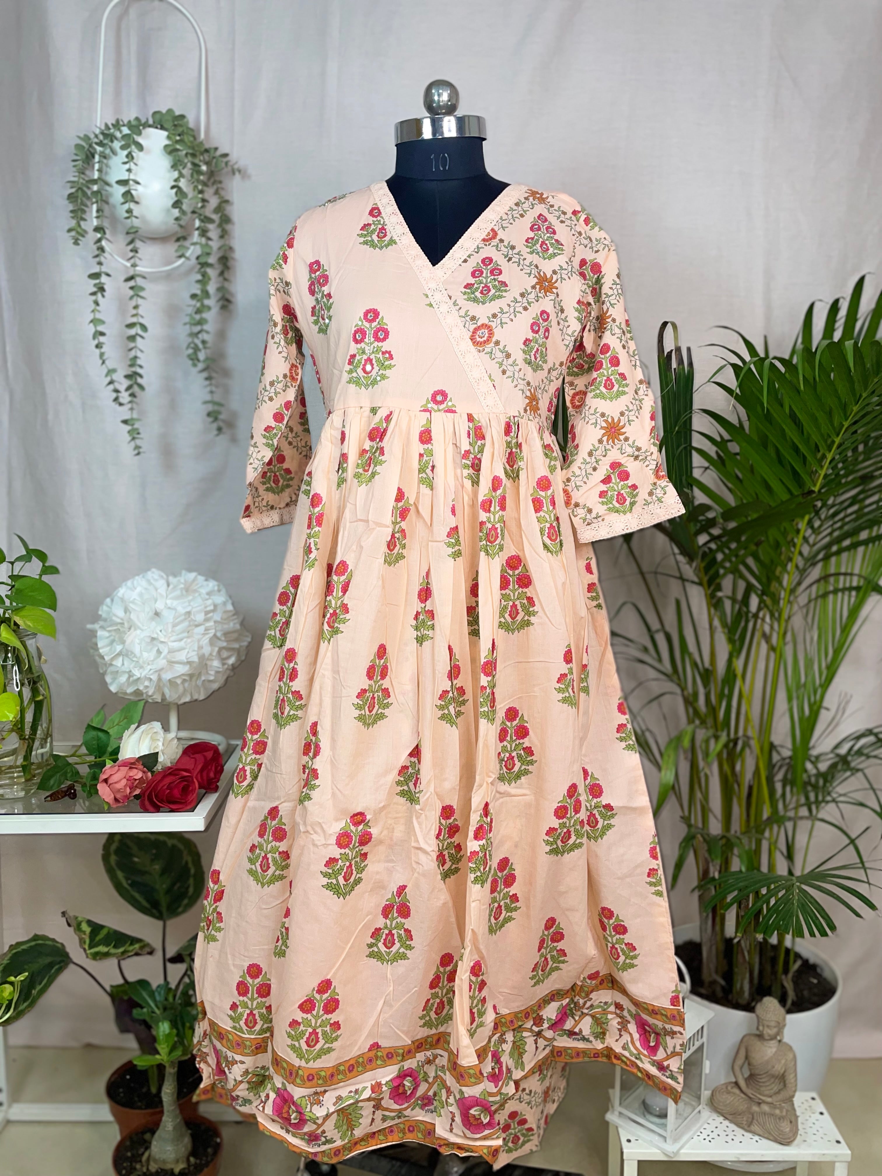 Mahi Peach Bloom Anarkali 3 Pcs Suit Set