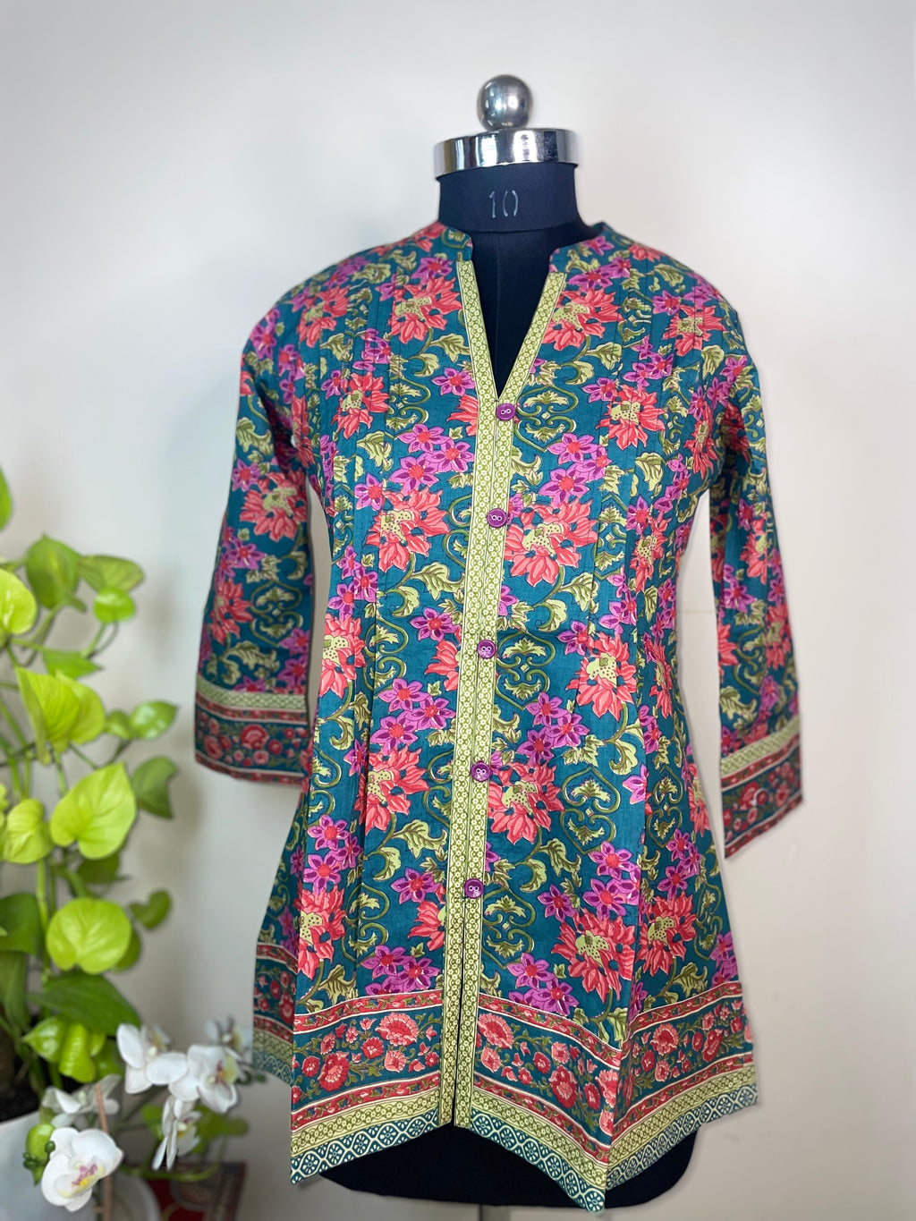 Emerald Gulmohar Hand Block Cotton Short Kurti